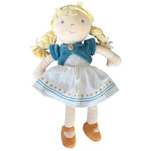 Bonikka Soft Fabric Rag Doll Blonde Pigtails Teal Shrug Star Blue Eyes Linen